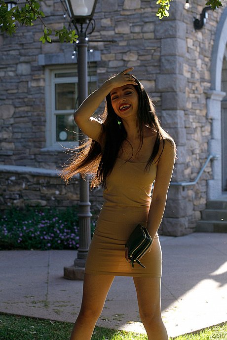 Skinny babe Scarlett Alexis shows her hot legs wearing a pretty dress - Image 6 of 12  in Outdoor category   featuring Scarlett Alexis 