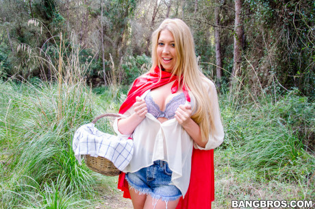 Yellow-haired Red Riding Hood Lexi Lowe bares her huge natural tits for the bad wolf - #26374