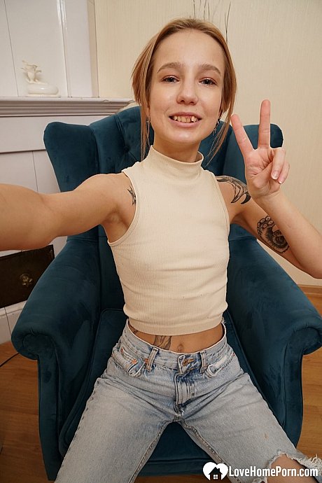 Thin amateur shows her tiny breasts & her shaved twat while taking selfies - Image 20 of 20  in Teen category   featuring Tea Mint 