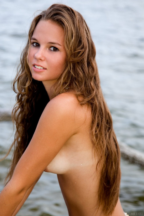 Glamorous teen Aria A	displays her hot body with tan lines on the beach - #772934