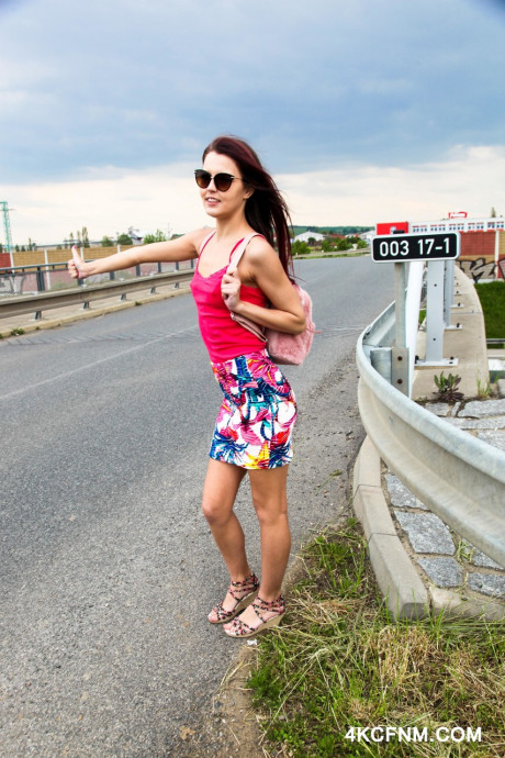 Teenie hitchhiker Steffie gives her savior a fine delicious handjob in the car - #1533319
