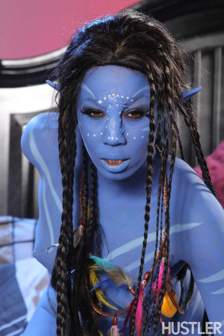 Cosplay sweety Misty Stone takes cock in nothing but blue body paint - #660358