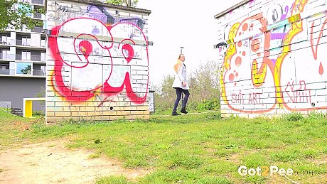 Blonde slut GF woman Bianca takes a piss on a public wall in a public park - Image 1 of 15  in Pussy category   featuring Bianca 