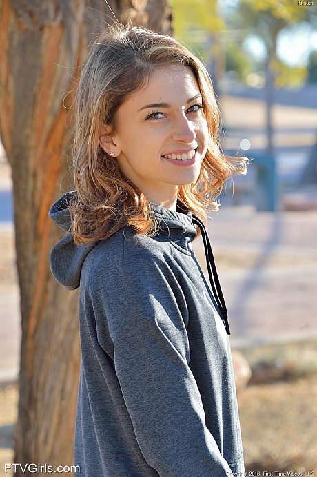 Innocent beauty flashes upskirt schoolgirl panties outdoors in white socks - Image 1 of 16  in Outdoor category   featuring Kristen Scott 