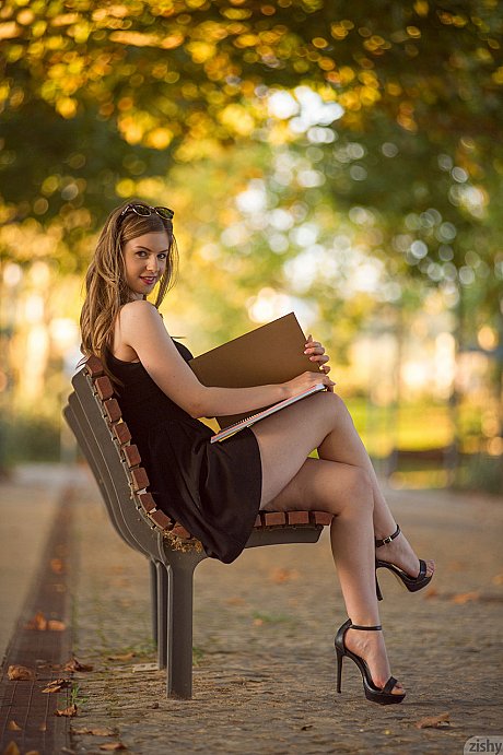 British teenie Stella Cox exposes her enormous natural breasts & poses topless on a bed - Image 1 of 11  in High Heels category   featuring Stella Cox 