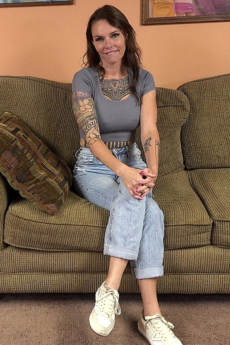 Tattooed MILF Parker Skyes strips nude and gives a hot POV bj - Image 1 of 21  in Pussy category   featuring Parker Skyes 