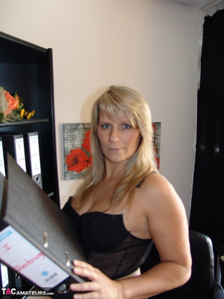 Over 30 blonde secretary fine Susi strips off her clothes in her office - #1165350