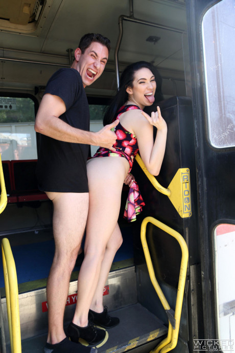 Naughty brunette Aria Alexander having naughty sex in public on a train - #694792