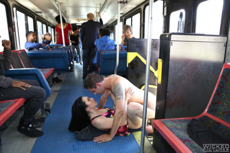 Naughty brunette Aria Alexander having naughty sex in public on a train