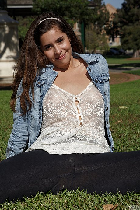 American young Sabrina Reyes exposes her raw booty between library stacks - Image 4 of 11  in Babe category   featuring Sabrina Reyes 