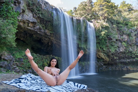 Hot Brazilian teen Gina Valentina strips & spreads her muff by the waterfalls - #1013273