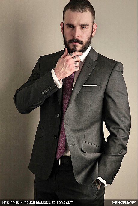 Muscular gay Kris Irons shows his uncut dick while posing in a suit - Image 13 of 20  in Gay category  