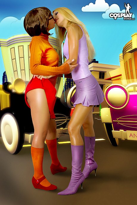 Lesbian bitches fondle each other while dressed in cosplay clothing - Image 5 of 12  in Lesbian category   featuring Angela Blanche 
