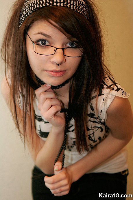 Young teen brunette Kaira 18 takes off her glasses while modelling non undressed - Image 3 of 15  in Babe category   featuring Kaira 18 