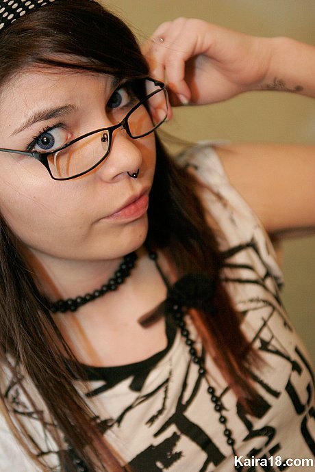 Young teen brunette Kaira 18 takes off her glasses while modelling non undressed - Image 4 of 15  in Babe category   featuring Kaira 18 