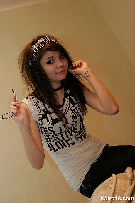 Young teen brunette Kaira 18 takes off her glasses while modelling non undressed - Image 11 of 15  in Babe category   featuring Kaira 18 