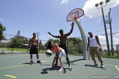 Skinny teen Michelle Martinez enjoys a wild debauchery with black basketballers - #1530543