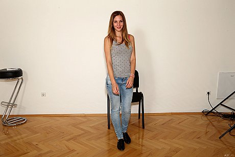 Amateur Hungarian teenie Candy sweet stripping and posing at a casting - Image 2 of 20  in Babe category   featuring Candy Sweet 