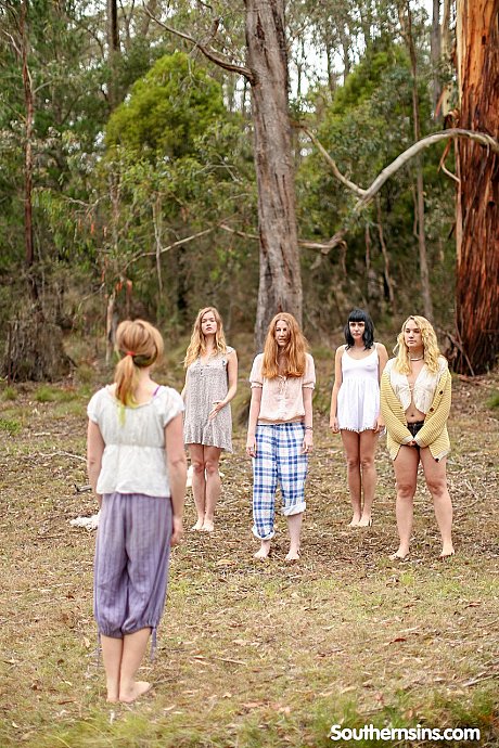Pretty Australian ladies practicing yoga in their hot outfits in nature - Image 1 of 20  in Outdoor category   featuring Chloe B, Jane, Kim Cums, Laney, Marina Lee