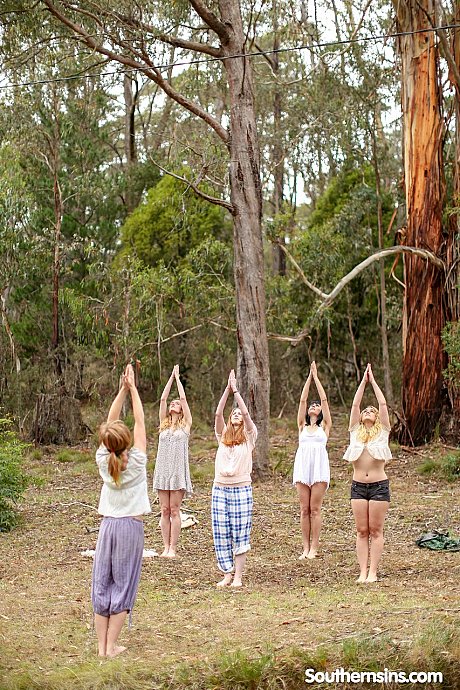Pretty Australian ladies practicing yoga in their hot outfits in nature - Image 2 of 20  in Outdoor category   featuring Chloe B, Jane, Kim Cums, Laney, Marina Lee