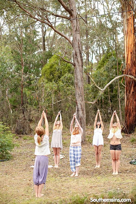 Pretty Australian ladies practicing yoga in their hot outfits in nature - Image 3 of 20  in Outdoor category   featuring Chloe B, Jane, Kim Cums, Laney, Marina Lee