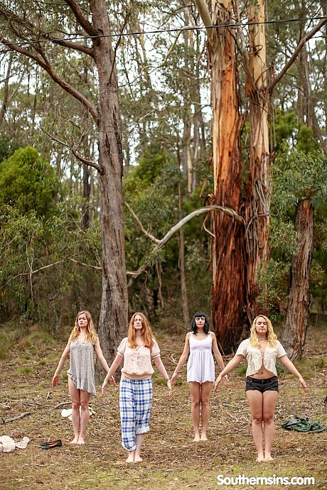 Pretty Australian ladies practicing yoga in their hot outfits in nature - Image 18 of 20  in Outdoor category   featuring Chloe B, Jane, Kim Cums, Laney, Marina Lee
