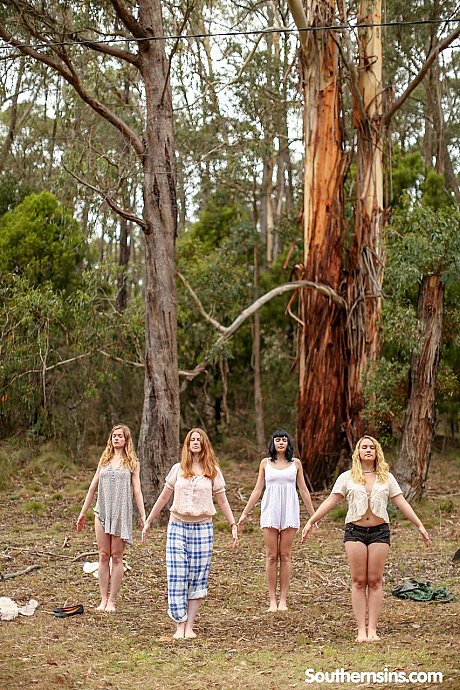 Pretty Australian ladies practicing yoga in their hot outfits in nature - Image 19 of 20  in Outdoor category   featuring Chloe B, Jane, Kim Cums, Laney, Marina Lee