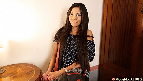 Slim asian mother Suzie Q sports a creampie after POV fucking atop red sheets - Image 2 of 15  in Pussy category   featuring Suzie Q Kiu 