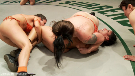 Curvaceous sporty lesbians strip and fuck during a wrestling match - #558183
