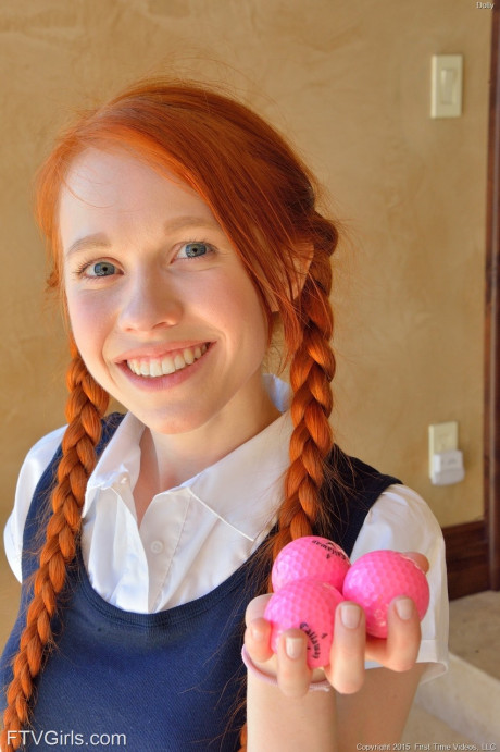 Ginger schoolgirl Dolly inserts a large fake schlong & Ben Wa balls into her twat - #74772