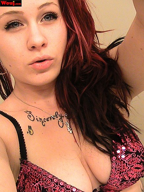 Redheaded amateur babe WouJ teases with her hot cleavage in the mirror - Image 11 of 15  in Babe category   featuring Mia Rosette 