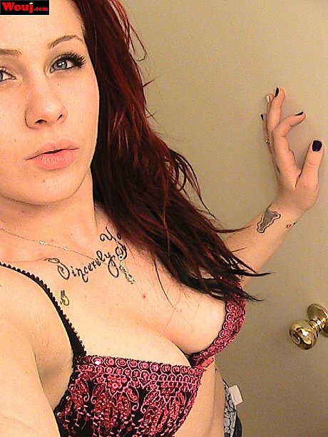 Redheaded amateur babe WouJ teases with her hot cleavage in the mirror - Image 12 of 15  in Babe category   featuring Mia Rosette 