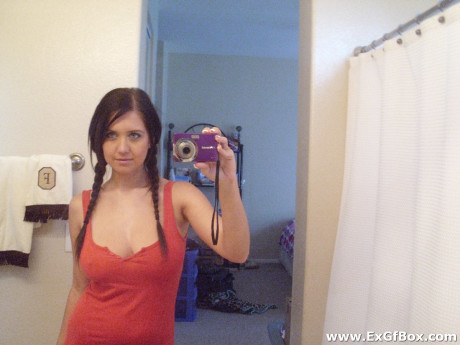 Busty girl plays with her creamy cunt while taking mirror selfies - #1111104