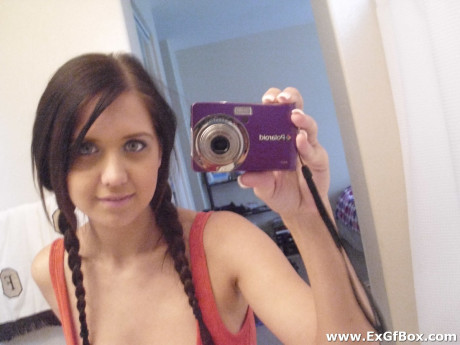 Busty girl plays with her creamy cunt while taking mirror selfies - #1111105