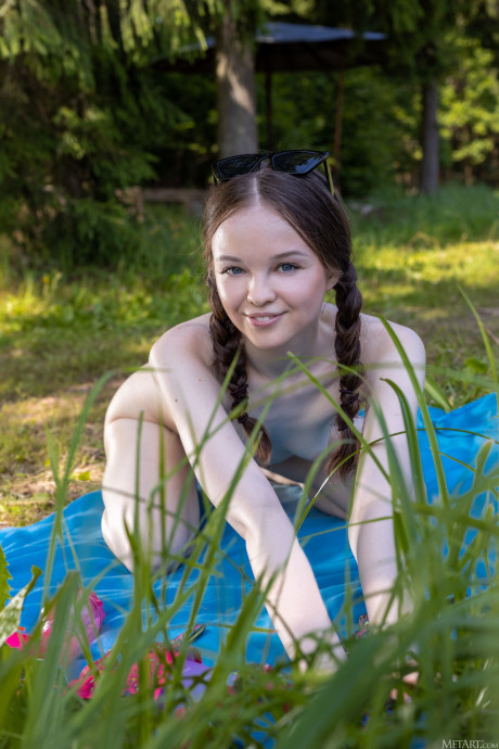 Cute delicious young babe Shea peels her bikini off and poses nude by the river - #1543187