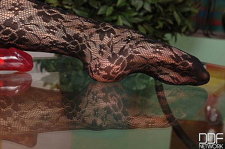 Hungarian pinup MILF Zafira masturbating in her bodystocking and high heels - Image 17 of 21  in Dildo category   featuring Zafira 
