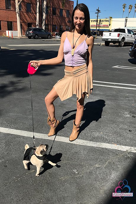 Teenie Lily Adams unveils her yummy pussy after showing her tiny melons in public