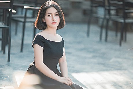Glamorous asian babe posing in her elegant black dress in public - Image 3 of 20  in Vintage category  