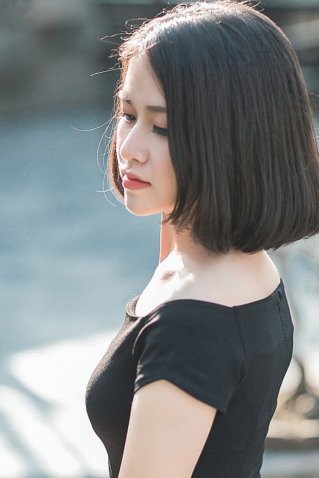 Glamorous asian babe posing in her elegant black dress in public - Image 5 of 20  in Vintage category  