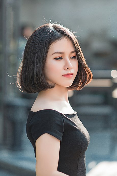 Glamorous asian babe posing in her elegant black dress in public - Image 7 of 20  in Vintage category  