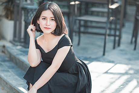 Glamorous asian babe posing in her elegant black dress in public - Image 10 of 20  in Vintage category  