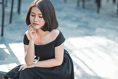 Glamorous asian babe posing in her elegant black dress in public - Image 12 of 20  in Vintage category  
