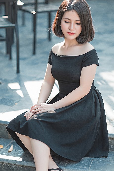 Glamorous asian babe posing in her elegant black dress in public - Image 13 of 20  in Vintage category  