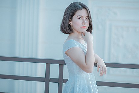 Glamorous asian babe posing in her elegant black dress in public - Image 18 of 20  in Vintage category  