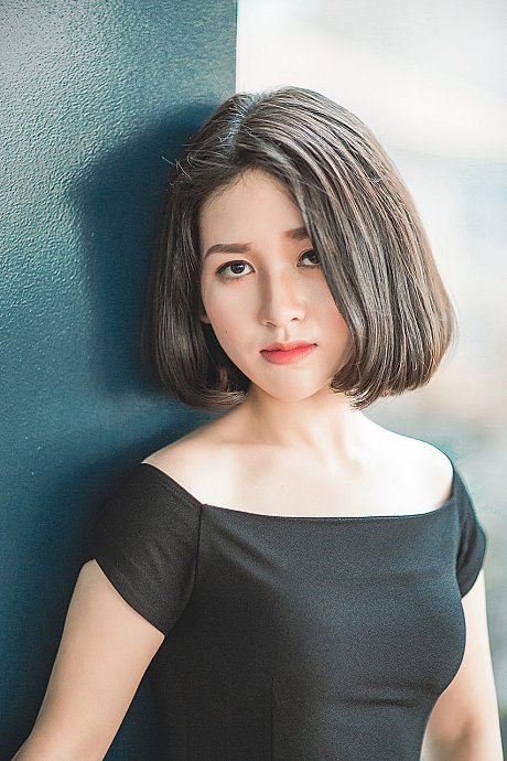 Glamorous asian babe posing in her elegant black dress in public - Image 19 of 20  in Vintage category  