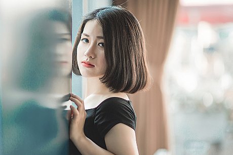Glamorous asian babe posing in her elegant black dress in public - Image 20 of 20  in Vintage category  