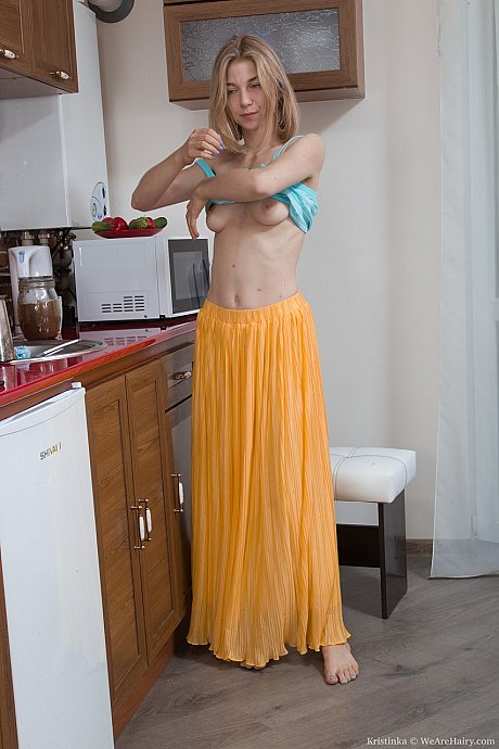 Dirty Ukrainian housewife Kristinka rubs her wide hairy twat in the cuisine - Image 3 of 17  in Legs category   featuring Kristinka 