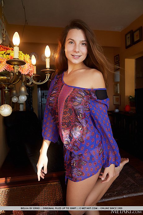 Thin teenie gets completely naked on wooden steps while indoors - Image 2 of 18  in Model category   featuring Belka 