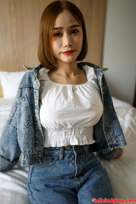 Stunning charming asian t-girl teases in black panties after giving a POV blowjob - #1080864