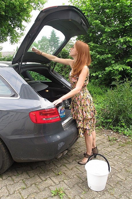 Redheaded German Meine Fotze strips and masturbates in the car in public - Image 2 of 20  in Hardcore category   featuring Meine Fotze 